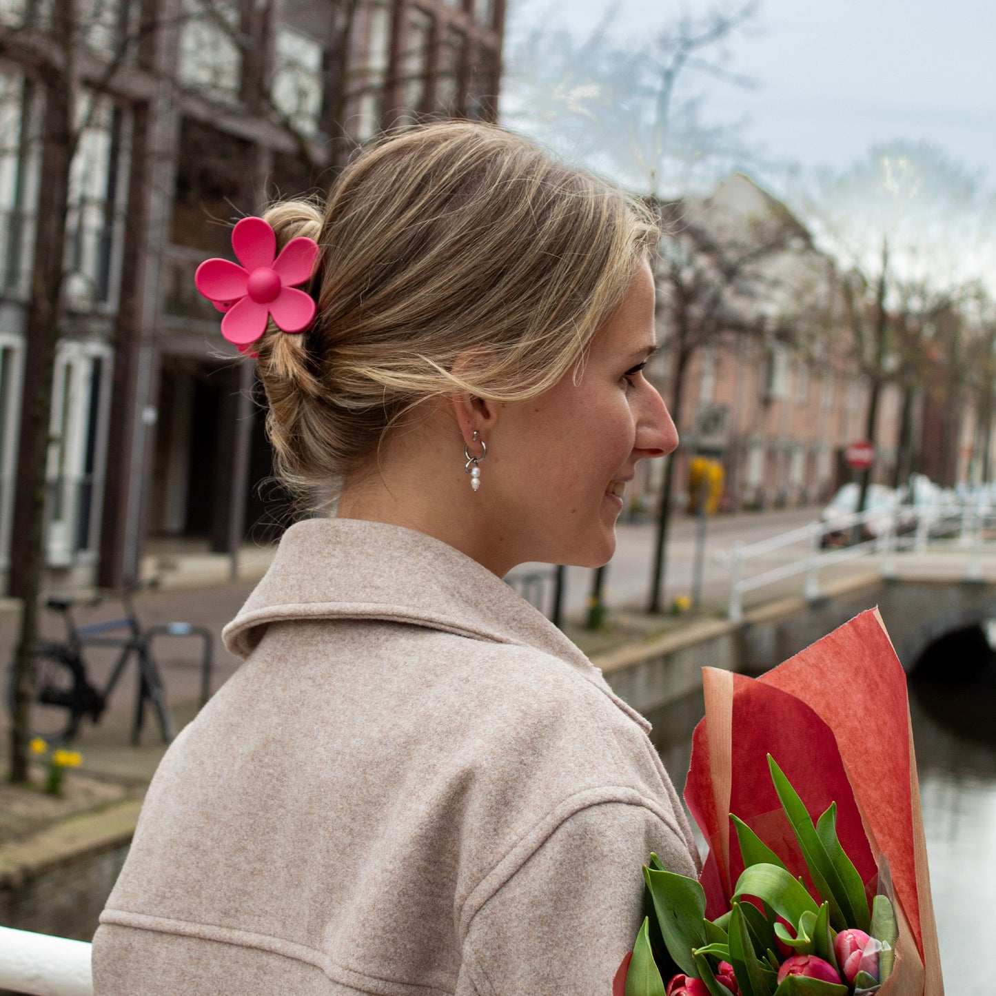 Flower Hairclip Donkerroze