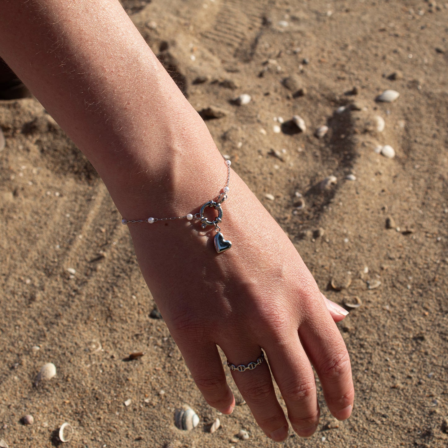 Heart & Pearl Armband Zilver