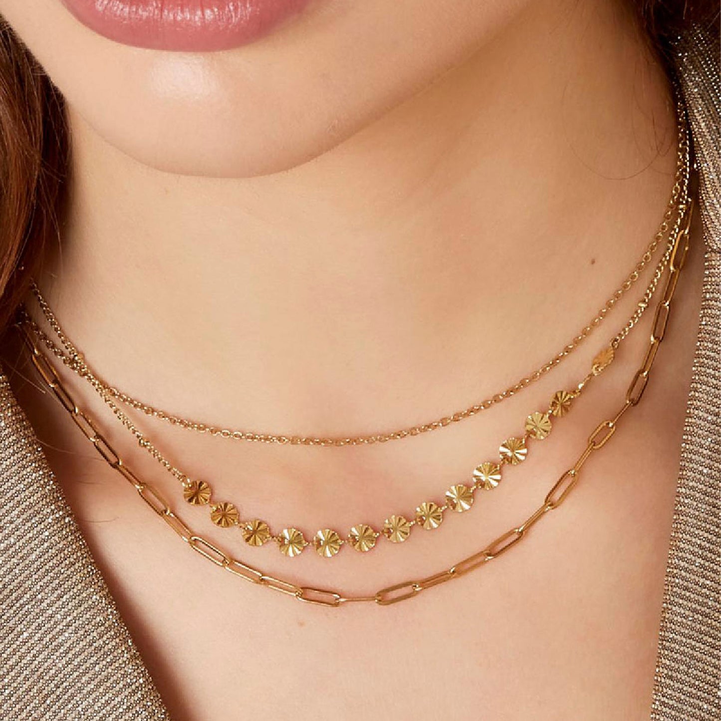 Tripple Layered Ketting Zilver