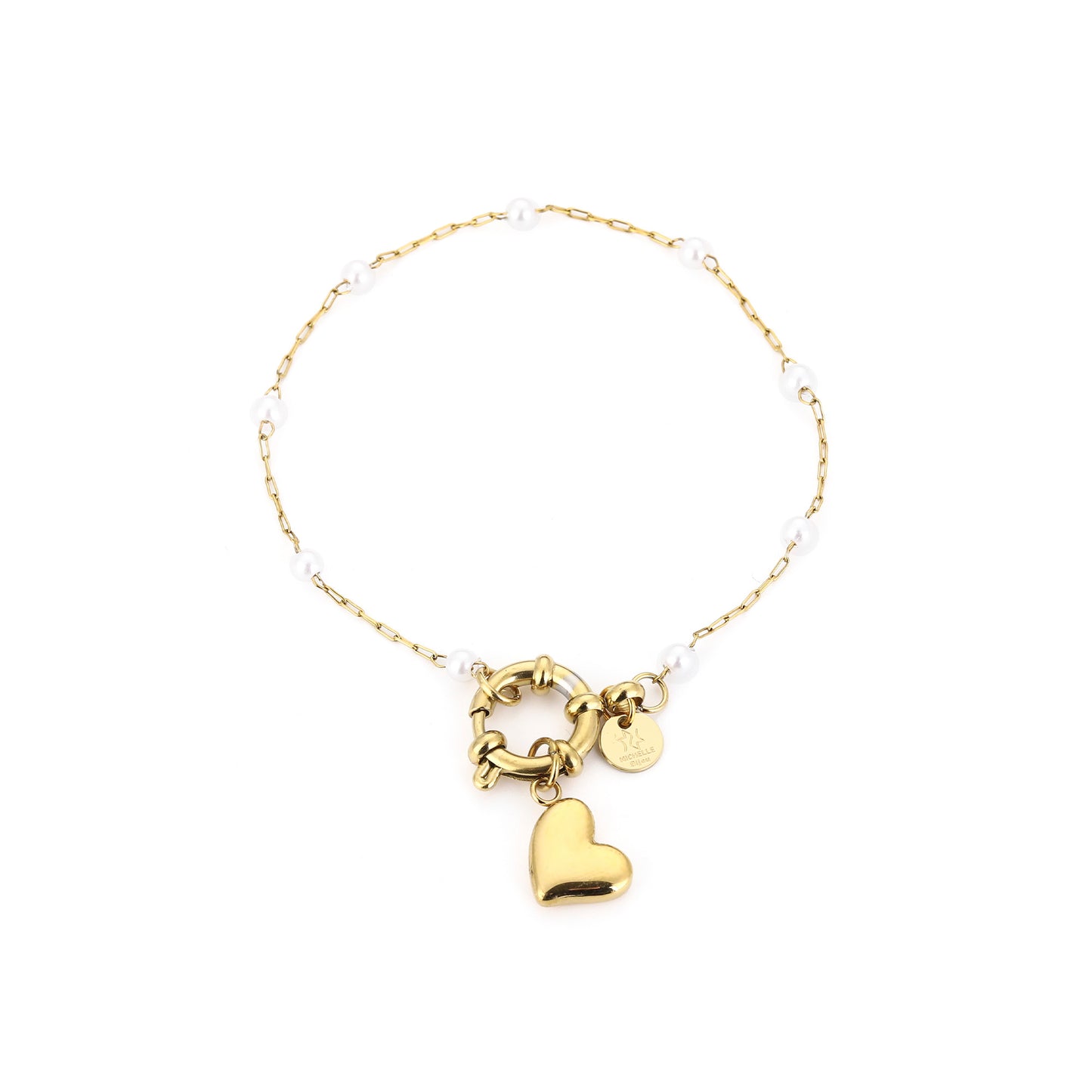 Heart & Pearl Armband Goud