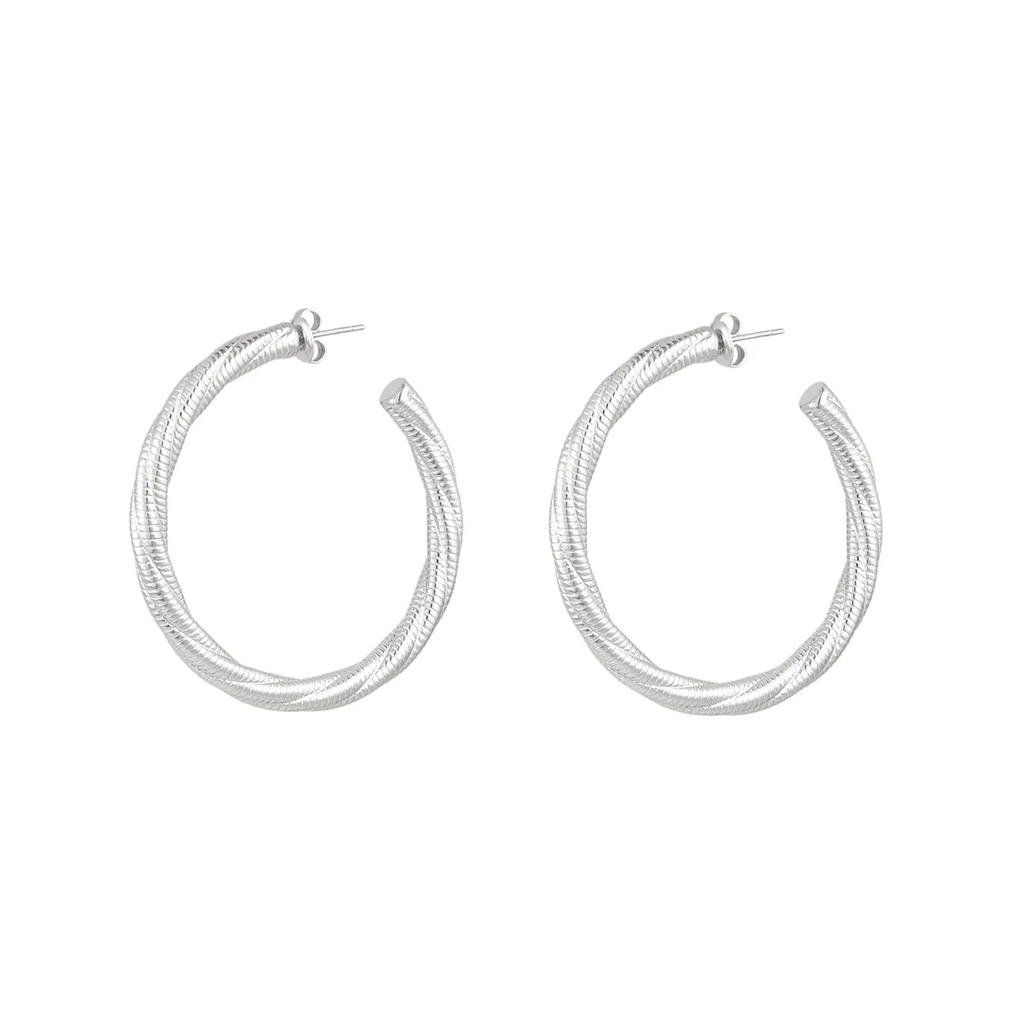 Twisted Relief Hoops Oorbellen Zilver