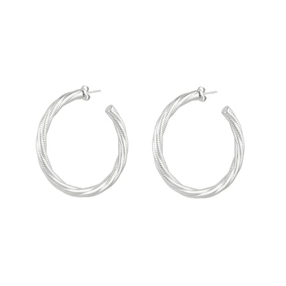 Twisted Relief Hoops Oorbellen Zilver