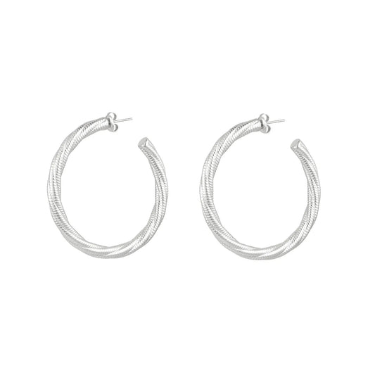 Twisted Relief Hoops Oorbellen Zilver